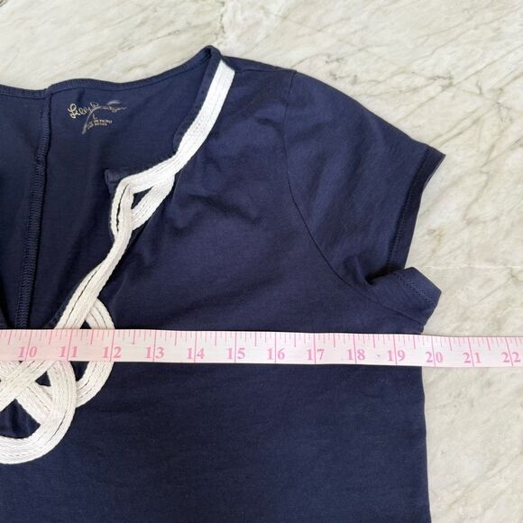 Lilly Pulitzer 100% Pima cotton Brewster Dress True Navy White Rope V Neck Sz L - Picture 8 of 9